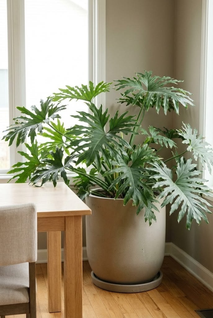 Planters and decorative vessels arranged in a calm modern home