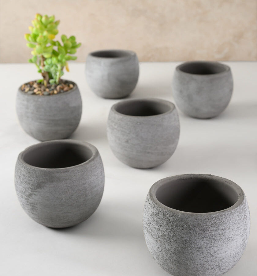 3in Tall Venetian Grey Ceramic Mini Pot Set of 6