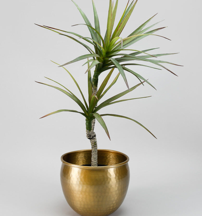 9in Wide Brass-Look Aluminum Planter Pot, Medium