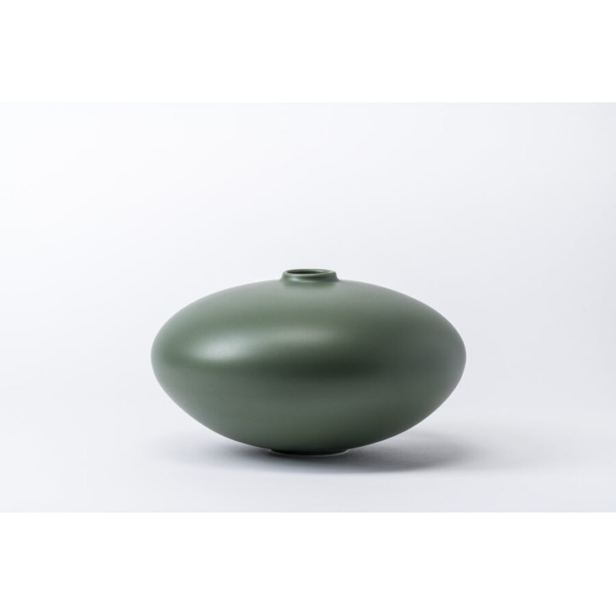 Large Elm Green Pebble Disc Vase
