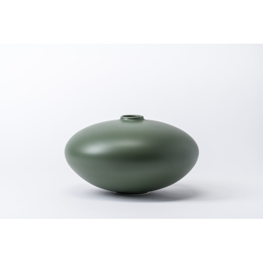Large Elm Green Pebble Disc Vase