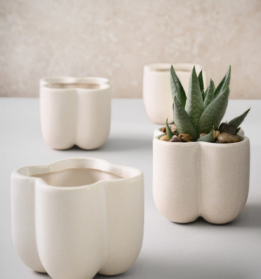 3.25in Tall Sand White Ceramic Cachepot Set of 4
