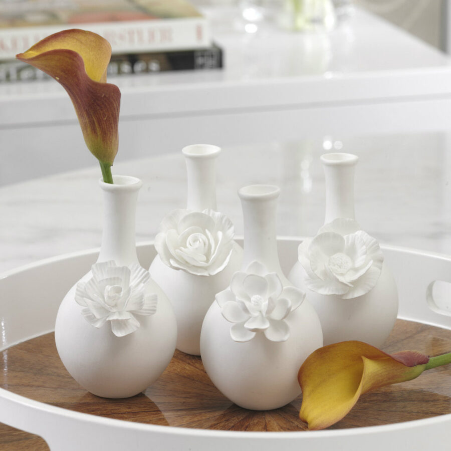 Set of 4 Long Neck Porcelain Bud Vases