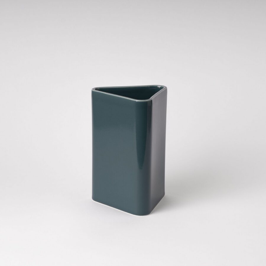Large Peacock Blue Slanted Rectangle Vase