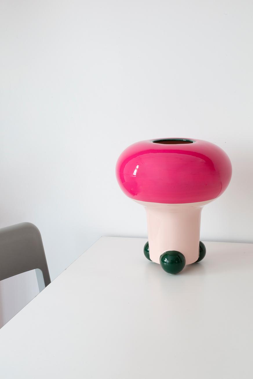 Fancy Pink / Green Striped Mushroom Vase - Image 2