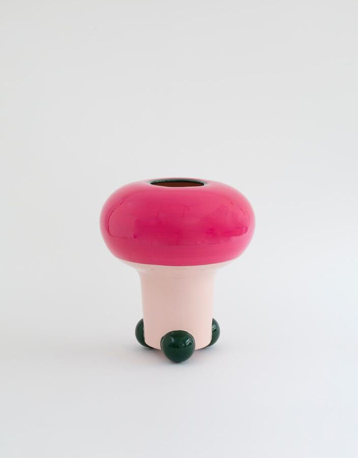 Fancy Pink / Green Striped Mushroom Vase