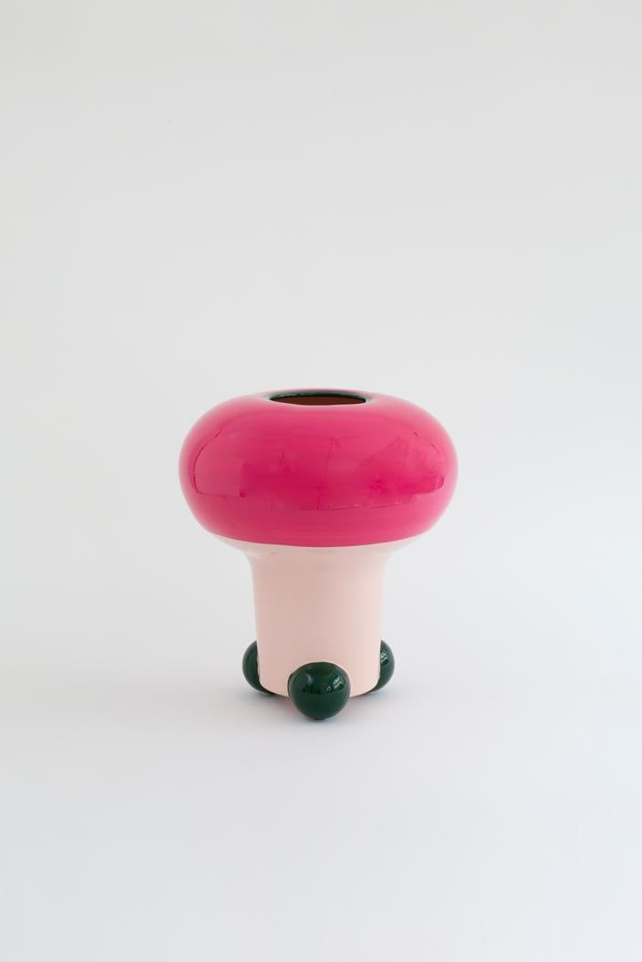 Fancy Pink / Green Striped Mushroom Vase