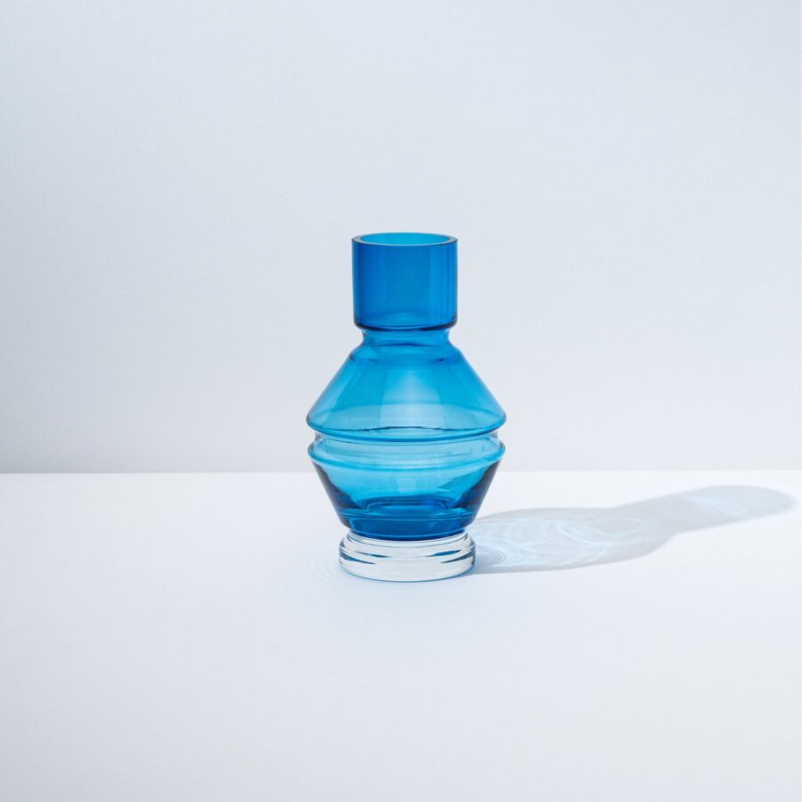 Aquamarine Blue Small Tiered Glass Vase