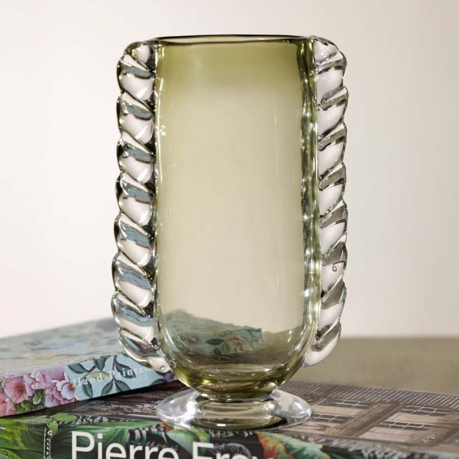 Green Vintage Braided Glass Vase